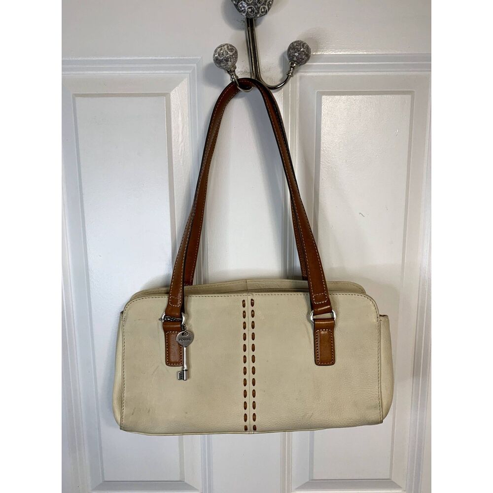 Fossil Cream Shoulder Bag with Brown Handles